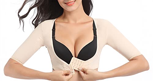 Brazo de Compresión Superior para Mujer, Post Quirúrgico, Corrector de Postura, Top Corto, Corrector Adelgazante, Faja para Espalda, Soporte para El Pecho, Media Manga, Corsé (Beige, L)