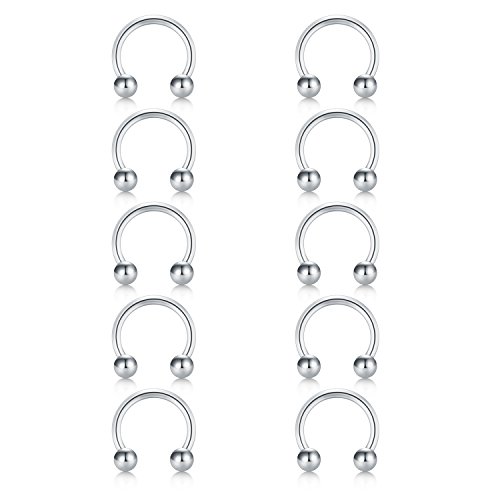 Briana Williams 10pcs Anillos Circulares de Herradura de Plata de Acero quirúrgico para el Labio, joyería Piercing tabique