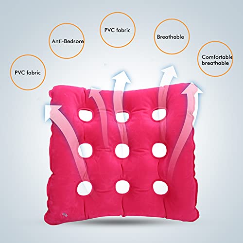 Brrnoo Cojín De Aire Inflable Anti-escaras, Cojín Inflable Anti-escaras Cojín para Pacientes Postrado En Cama para Ancianos Postrado En Cama para Pacientes(Cojín Flocado Cuadrado Rosa Rojo)