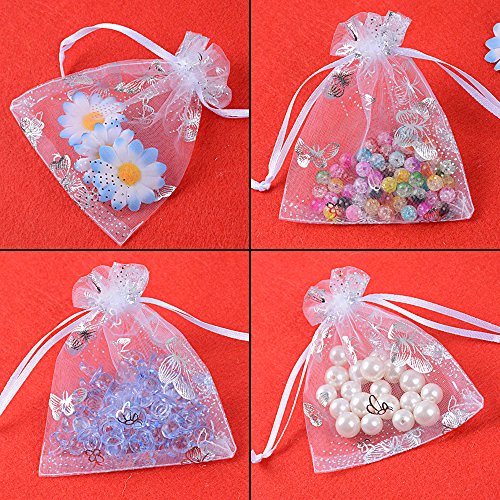 BUONDAC 100pcs Bolsas Bolsitas Organza Blancas Mariposas 9x12 cm Saquitos Arroz Regalo Joyas Caramelo Dulces Recuerdo Favores Detalles para Boda Fiesta Navidad Bautizo con Cintas