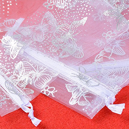 BUONDAC 100pcs Bolsas Bolsitas Organza Blancas Mariposas 9x12 cm Saquitos Arroz Regalo Joyas Caramelo Dulces Recuerdo Favores Detalles para Boda Fiesta Navidad Bautizo con Cintas