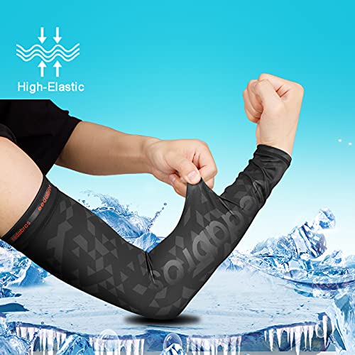 Bwiv Manguitos de Ciclismo para Deportes Anti UV UPF 40＋ en Forma de Panal Maguitos de Running Resfrescantes Actividades al Aire Libre 1 Par (Negro geométrico, M)