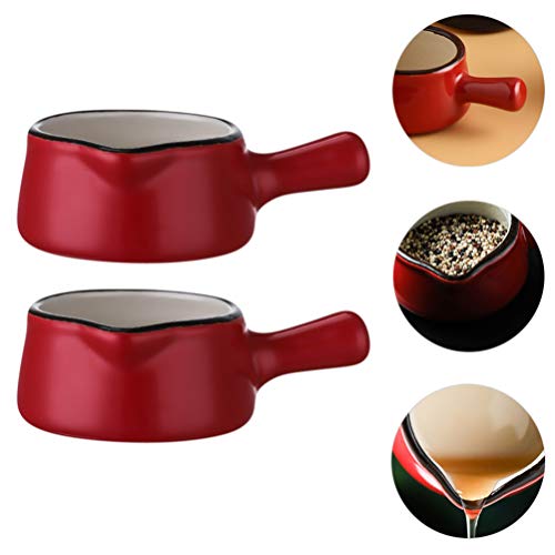 cabilock 2 Unidades de Jarro de Cerámica para Crema Jarro para Leche Mini Jarro para Salsa de Café Jarro de Cerámica para Salsa de Servidor Tazón de Inmersión con Mango Rojo