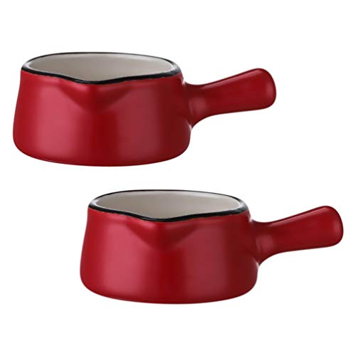 cabilock 2 Unidades de Jarro de Cerámica para Crema Jarro para Leche Mini Jarro para Salsa de Café Jarro de Cerámica para Salsa de Servidor Tazón de Inmersión con Mango Rojo