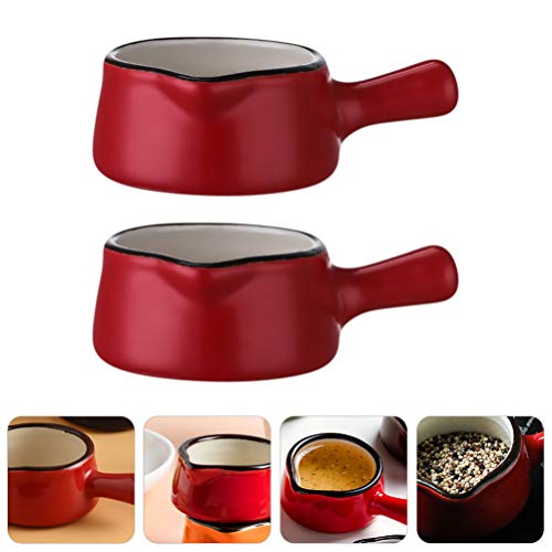 cabilock 2 Unidades de Jarro de Cerámica para Crema Jarro para Leche Mini Jarro para Salsa de Café Jarro de Cerámica para Salsa de Servidor Tazón de Inmersión con Mango Rojo