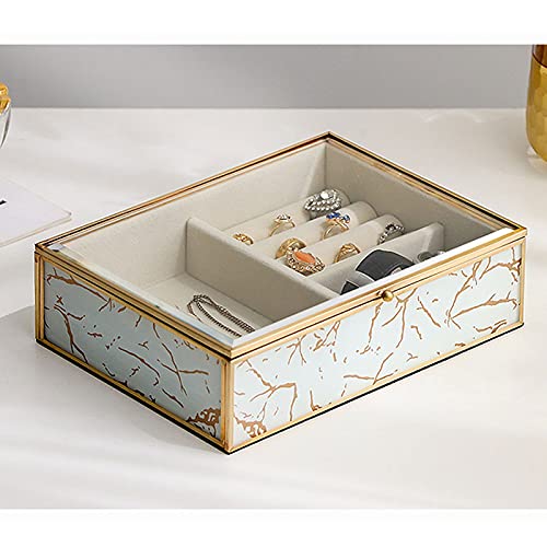 Caja Joyero Caja De Joyería, Joyería De Cristal De Lujo Organizador De Joyería Elegante Pavo Real Pluma Oro Frontera Decoración Anillo Collar Pendientes Reloj De Almacenamiento Caja Regalo De Las Seño