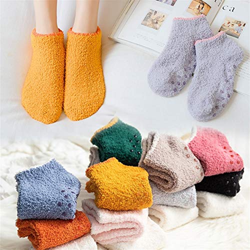 Calcetines 5 pares Pack Warm Invierno Slight Slipper Socks con antideslizante,Tobillo Peluche Calcetines para dormir Fuzzy Cozy Corral Fleece Bajo Corte Calcetines Calcetas Deportivas ( Color : C )