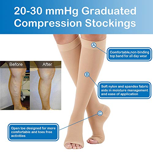 Calcetines de compresión 20-30 mmHg Cuidado profesional para tobillo, varices venas, alivio del dolor de la pantorrilla, adecuado para enfermeras, maternidad, vuelo, viajes, XL, Beige