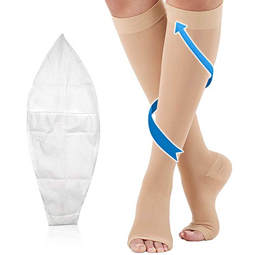 Calcetines de compresión 20-30 mmHg Cuidado profesional para tobillo, varices venas, alivio del dolor de la pantorrilla, adecuado para enfermeras, maternidad, vuelo, viajes, XL, Beige