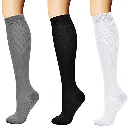 Calcetines de compresión para hombre y mujer, calcetines de compresión, calcetines de trombosis para vuelos, deportes, viajes, medicinales, circulación sanguínea, embarazo, enfermeras, 3 pares