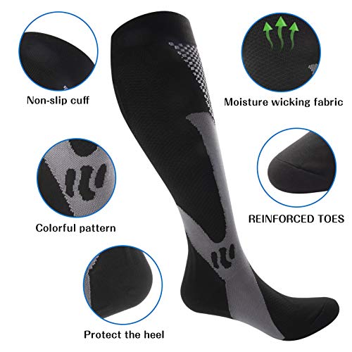 Calcetines de compresión para mujer y hombre, medias de carga, protección del tobillo para deporte, carreras, atletismo, trekking, viajes, volo, enfermeras, embarazo, 5 paires, S-M