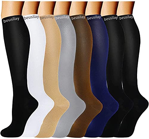 Calcetines De Compresión Para Mujeres Y Hombres(3/8 pares)-Ideal Para Médicos,Ejercicio,Circulación Y Recuperación,Enfermeras,Enfermería,Embarazo,Viajes Y Vuelo,Varicosas,Correr Y Fitness (15-20 mmHg)