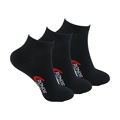 Calcetines DEPORTE (3 pares) SIN COSTURAS tobilleros para hombre o mujer. Mantiene el pie seco. Ideal para tenis, pádel. Puño antipresión. 80% - algodón. (Negro, eu: 39-42 // uk: 6-8.5)