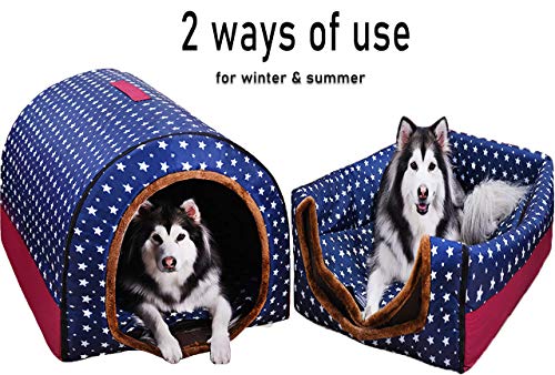 Cama extra grande para perros con techo XL, Labrador Calming Cave Medium Lavable Ortopédico Cojín de mimbre Calentado Almohadilla Anti Ansiedad Masticar Jumbo Pequeña Tienda Resistente