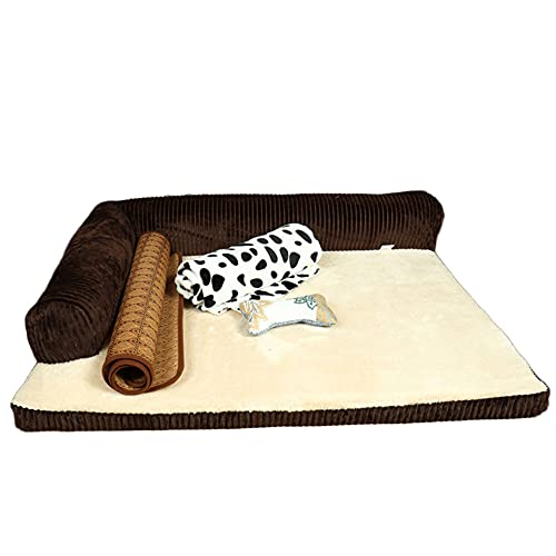 Cama Perro Ortopédica Sofá Colchón Perro Lavable,Extra Grande Estilo Lounge Perros Mascotas,Antideslizante,Cama De Espuma Viscoelástica para Perros,Café2-4piezas,S