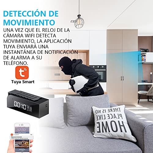 Cámara WiFi, Mini Cámara con Reloj HD 1080P con Detección Automática de Movimiento, Visión Nocturna y Vista en Tiempo Real para la Seguridad del Hogar y la Oficina (Batería Recargable de 3000 mAh)