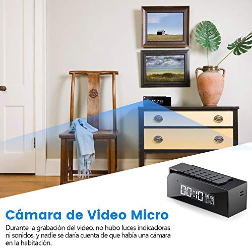 Cámara WiFi, Mini Cámara con Reloj HD 1080P con Detección Automática de Movimiento, Visión Nocturna y Vista en Tiempo Real para la Seguridad del Hogar y la Oficina (Batería Recargable de 3000 mAh)