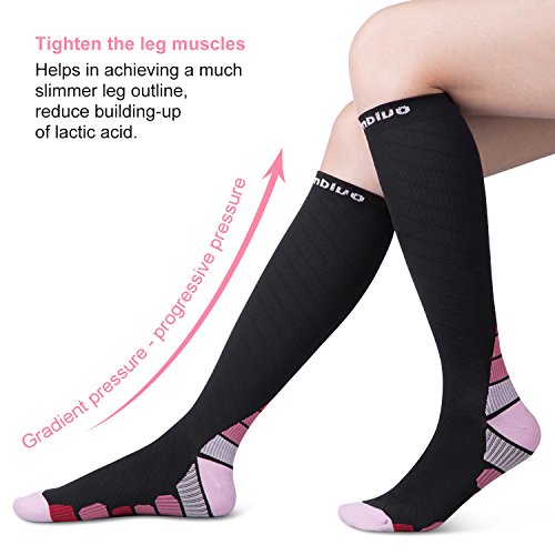 CAMBIVO Medias de Comrpesion Mujer y Hombre 2 Pares, Calcetines Compresivos Enfermera para Running, Trabajo, Ciclismo, Trotar, Correr, Deporte, Volar, Acampada