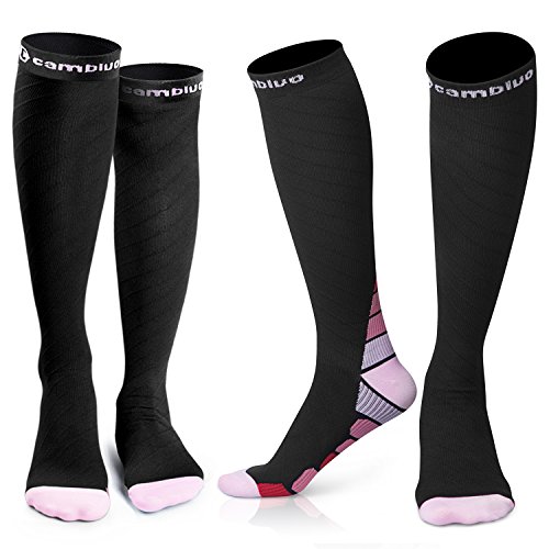 CAMBIVO Medias de Comrpesion Mujer y Hombre 2 Pares, Calcetines Compresivos Enfermera para Running, Trabajo, Ciclismo, Trotar, Correr, Deporte, Volar, Acampada