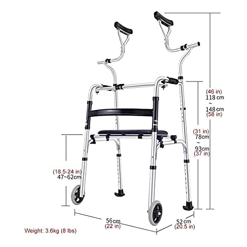 Caminantes para personas mayores Confíe en Walking Walker para Seniors Rollator Seniorator Walker con soporte axilar, muleta plegable de aluminio de servicio pesado con ruedas, gente alta. Rollator Wa