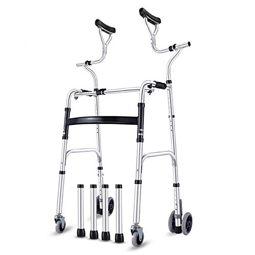 Caminantes para personas mayores Seniors Walker con soporte axilar, muleta plegable de aluminio de servicio pesado con ruedas, gente alta que se encuentra vigilante, carga de 190 kg (420 lbs) Rollator