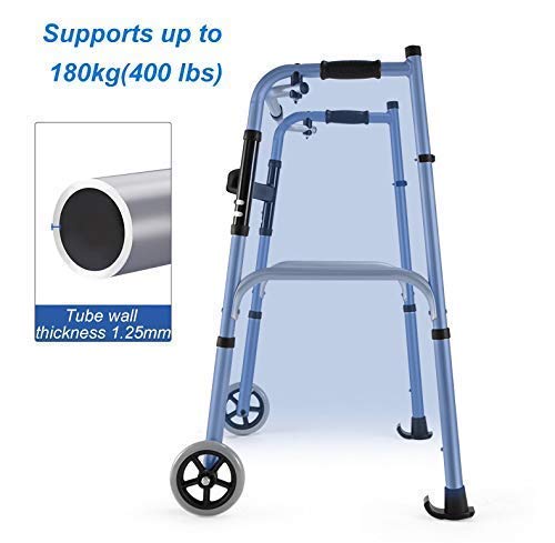 Caminantes para personas mayores Seniors Walker con soporte axilar, muleta plegable de aluminio de servicio pesado con ruedas, gente alta que se encuentra vigilante, carga de 190 kg (420 lbs) Rollator