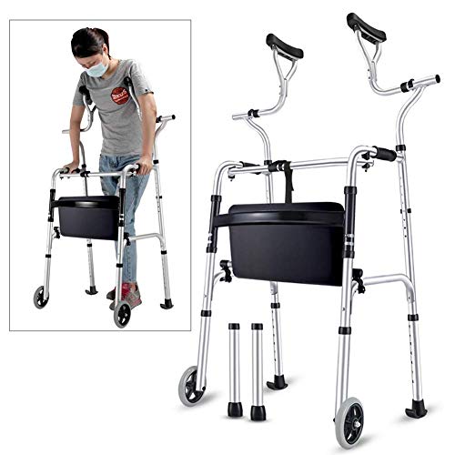 Caminantes para personas mayores Seniors Walker con soporte axilar, muleta plegable de aluminio de servicio pesado con ruedas, gente alta que se encuentra vigilante, carga de 190 kg (420 lbs) Rollator