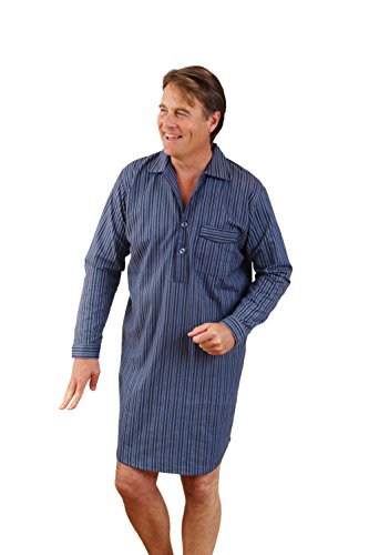 Camisa de dormir de algodón cepillado para hombre campeón a rayas (M - 6XL), azul marino, XXXXL