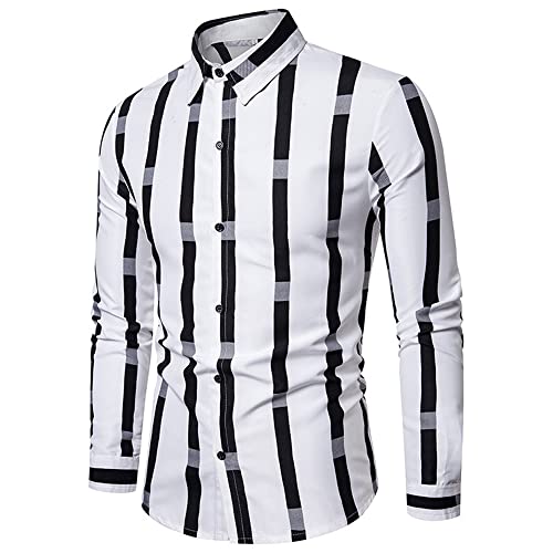 Camisa Hombre Moderna Tendencia Moda Rayas Estampado Hombre Shirt Otoño Invierno Slim Fit Cuello Kent Cárdigan Hombre Manga Larga Diario All-Match Hombre Casuales Camisa