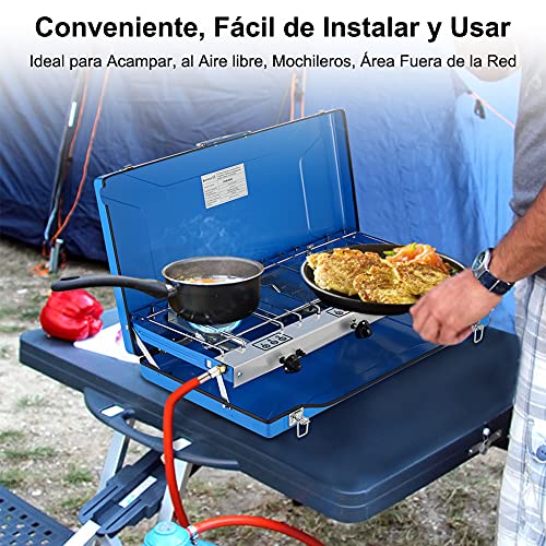 Camplux JK-5330 tres quemadores Hornillo a gas, portable cocina de camping gas para camping o festivales, 4.5kW Funciona con gas butano / propano