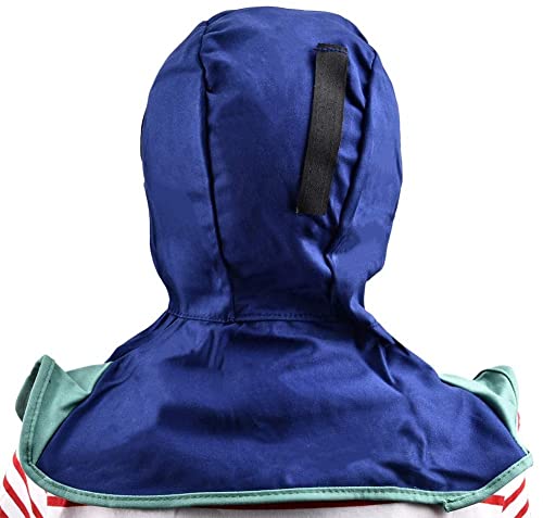 Capucha para soldar, retardante de llama azul AP-6670 Sombrero de protección para soldar con cuello Hombro drapeado Casco de protección completa lavable