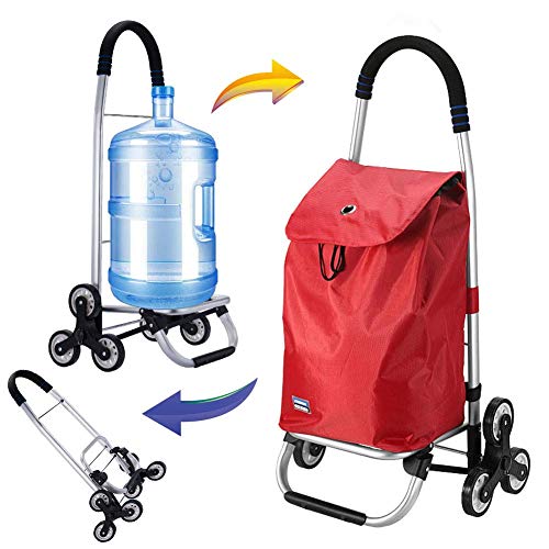 Carrito de compras plegable carrito de compras subeescaleras 6 ruedas grandes Carrito de transporte plegable con tapa para pesca en camping, extraíble y resistente a la lluvia, hasta 40L de carga