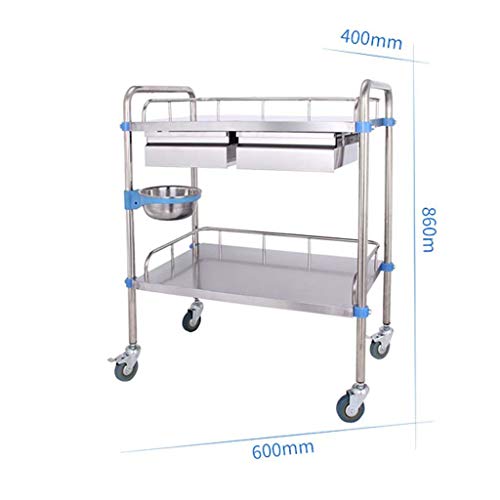 Carro Médico Carro Médico, Carro Médico de Acero Inoxidable, Ensamble Carro Pequeño Quirúrgico, Vehículos de Rescate para Cambio de Instrumentos de Vehículos, Carga 100 Kg, T-C, S-60 * 40 * 86 cm