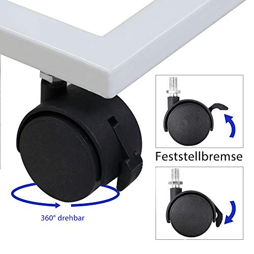 CASARIA Mesa Auxiliar con Ruedas extraíbles Blanca Mesita Lateral rústica de MDF y Metal Mesa móvil