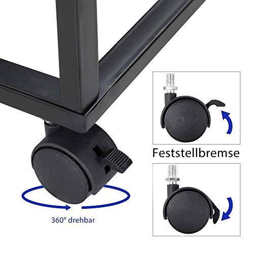 CASARIA Mesa Auxiliar con Ruedas extraíbles Negra Mesita Lateral rústica de MDF y Metal Mesa móvil