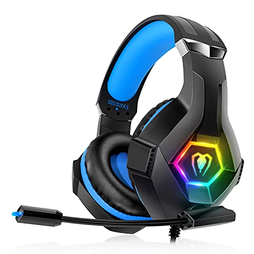 Cascos Gaming, Auriculares Gaming Con Micrófono Rotatorio, Luz RGB, Premium Stereo, Orejeras Ligero Cómodo, Para PS4 PS5 Xbox PC Switch Tableta Laptop