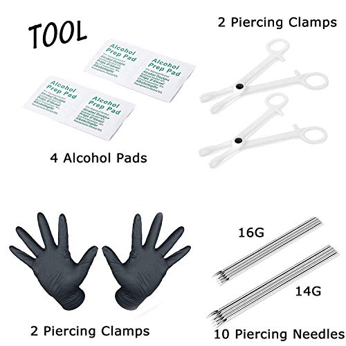 CASSIECA 60Pcs Acero Inoxidable Piercing Kit Piercing Anillo de Nariz para Mujeres Niñas Barbells Herradura Labios Piercing Lengua Ceja OmbligoTragus Body Piercing (con Herramientas)