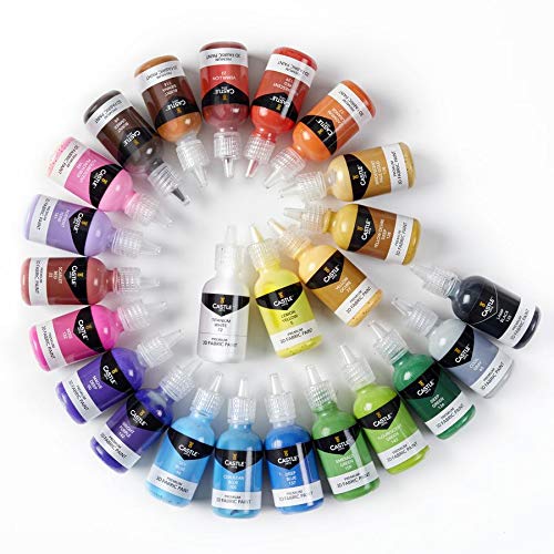 Castle Art Supplies Juego de pintura en lienzo en 3D. 24 botellas de 29ml de colores brillantes para ropa, lienzo, vidrio y madera