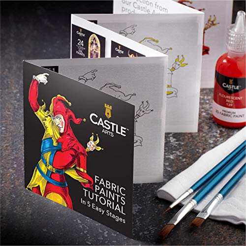 Castle Art Supplies Juego de pintura en lienzo en 3D. 24 botellas de 29ml de colores brillantes para ropa, lienzo, vidrio y madera