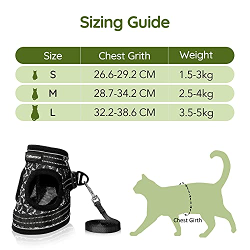 CatRomance Arnés para Gato Ajustable y Antifugas con Correa de 150 cm, Arnés Gato Reflectante de Tela de Malla Suave y Transpirable para Correr, Entrenamiento, Gatos Mediano y Adultos, Negro, M