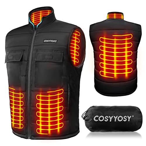 Chaleco Calefactable para Hombre y Mujer de Abdomen, Espalda y Cuello, Ropa Calefactable USB con 2 Controlador, 3 Temperatura, 6 Bolsillos, 4 Tallas, Chaqueta Calefactable para Moto, Caza, Pesca (M)