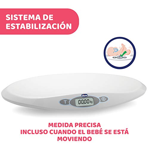 Chicco Báscula Digital para Recién Nacidos y Bebés hasta 20 kg, Sigue el Crecimiento de Tu Bebé con Esta Báscula Electrónica con Pantalla LCD, Función de Tara y Memoria del Último Peso - Blanco