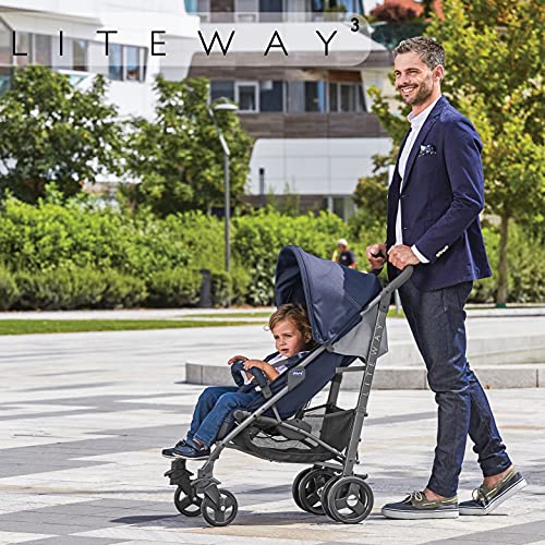 Chicco Liteway 3 Silla Paseo Ligera y Plegable desde 0 Meses hasta 22 Kg, Carrito de Bebé Compacto y Reclinable, Posición para Dormir, Cierre Tipo Paraguas y Capota Convertible, Negro (Jet Black)