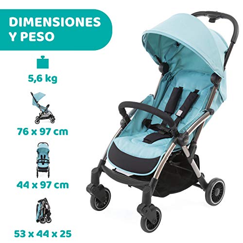 Chicco Silla Paseo Bebé Cheerio, Cochecito 0 Meses a 15 kg Ligero, Compacto, Plegable, Reclinable con Posición para Dormir, Cierre Automático en 1 Movimiento, Capota para Lluvia, Color Azul