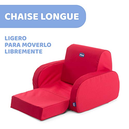 Chicco Twist Sillón Infantil Convertible en Chaise Longue y Butaca, Sofá Infantil con 3 Configuraciones, Silla Cómoda y Ligera, Transformable – Puff Niños a Partir de 12 Meses, Color Rojo (Red)