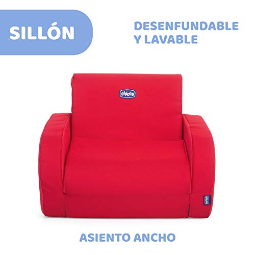 Chicco Twist Sillón Infantil Convertible en Chaise Longue y Butaca, Sofá Infantil con 3 Configuraciones, Silla Cómoda y Ligera, Transformable – Puff Niños a Partir de 12 Meses, Color Rojo (Red)