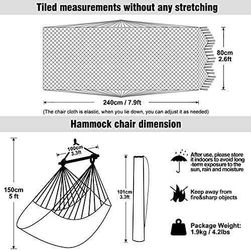 Chihee Silla de Hamaca Silla Colgante supergrande Silla de Tejido de Cuerda de algodón Hilado Suave, Barra separadora de Madera Dura Silla Ancha de Encaje Silla giratoria Jardín al Aire Libre