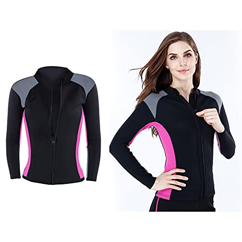 chiwanji Mujeres Zip UV Rash Vest Camisas de Manga Larga Trajes de Neopreno Elásticos Tops Chaqueta de Neopreno de 2 Mm Traje de Buceo Top para Mujeres Damas M - Rosa, L