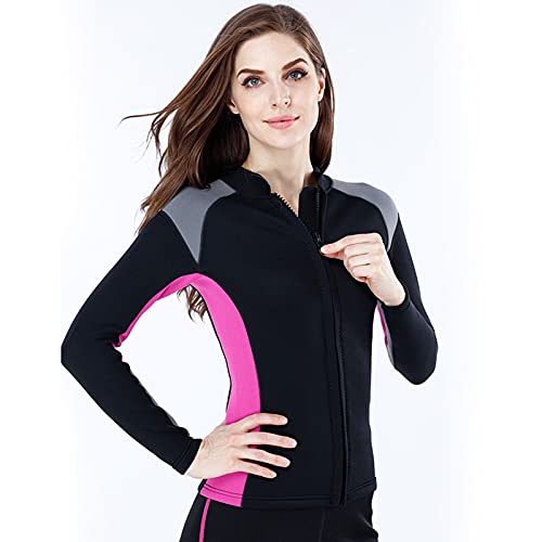 chiwanji Mujeres Zip UV Rash Vest Camisas de Manga Larga Trajes de Neopreno Elásticos Tops Chaqueta de Neopreno de 2 Mm Traje de Buceo Top para Mujeres Damas M - Rosa, L