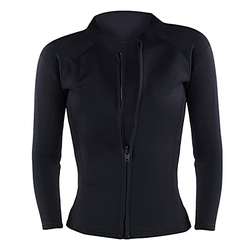 chiwanji Mujeres Zip UV Rash Vest Camisas de Manga Larga Trajes de Neopreno Elásticos Tops Chaqueta de Neopreno de 2 Mm Traje de Buceo Top para Mujeres Damas M - Todo Negro, SG